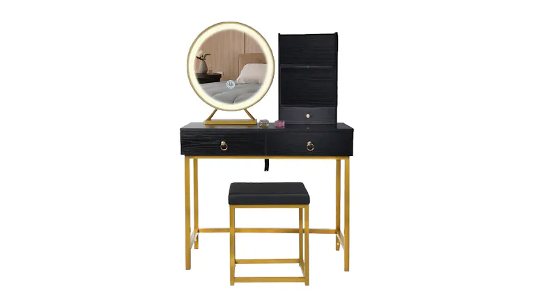 TSB Living Uskey Vanity Set with Shelf - Black/Gold TSB Living Uskey Vanity Set with Shelf - Black/Gold