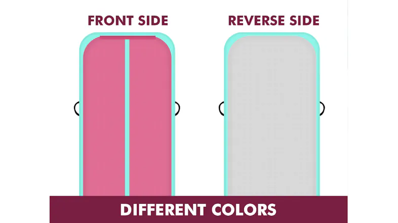 Diagram showing the dual-colour design of the mat: the pink front side and the solid grey reverse side Diagram showing the dual-colour design of the mat: the pink front side and the solid grey reverse side
