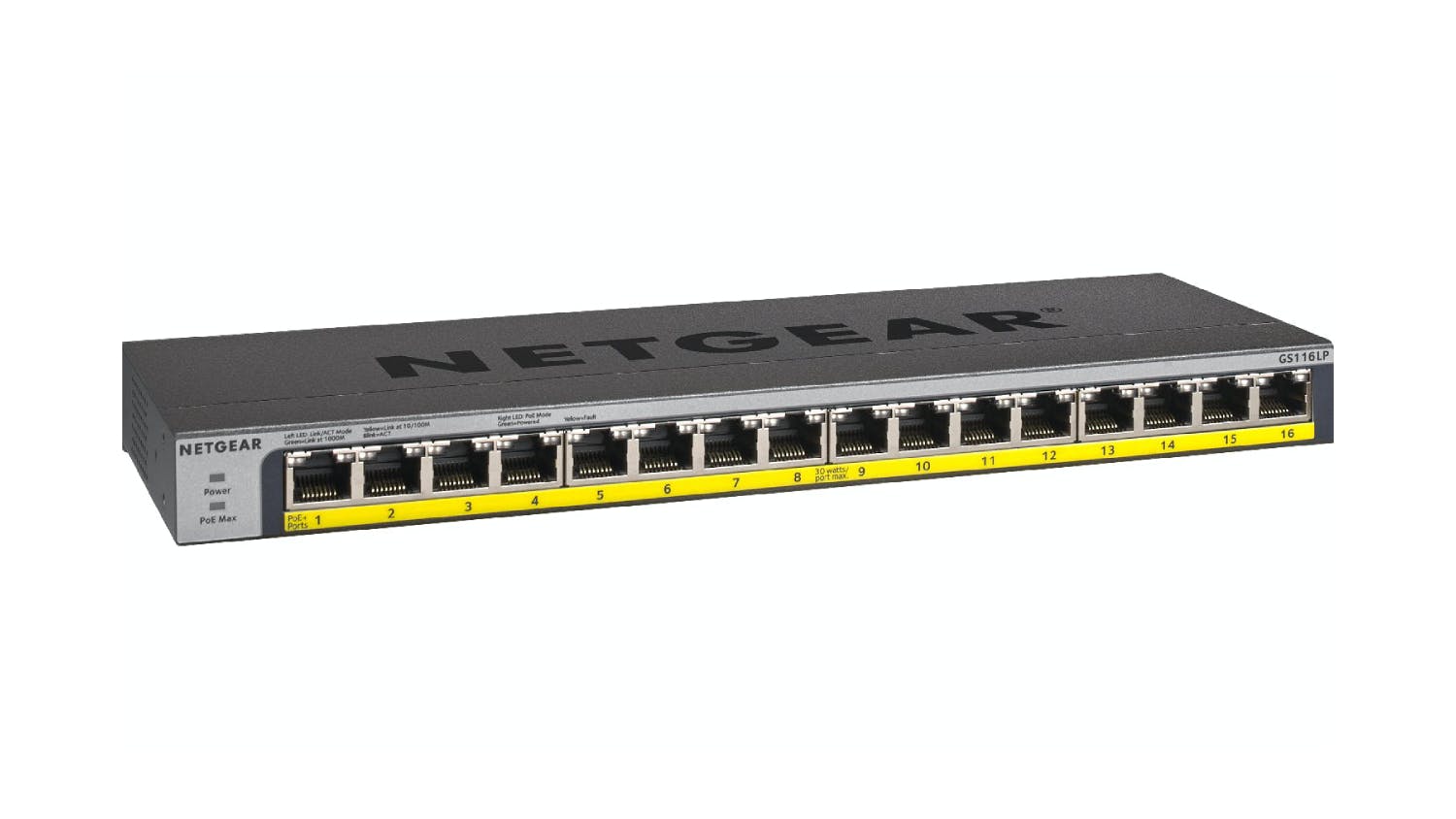 Netgear GS116LP 16-Port Gigabit Ethernet Switchboard 183W w/ FlexPoE, PoE+