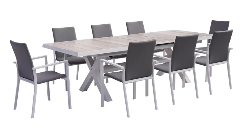 Brunei 9 Piece Outdoor Extension Dining Suite - White Brunei 9 Piece Outdoor Extension Dining Suite - White
