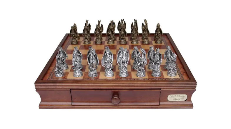 Dal Rossi 16" Mystical Dragon Pewter Chess Set with Drawers Dal Rossi 16" Mystical Dragon Pewter Chess Set with Drawers