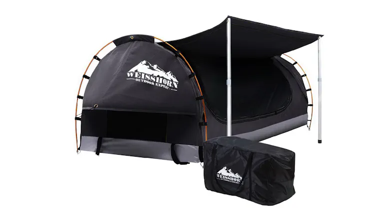 Weisshorn Camping Swag Canvas Tent Double Awning - Black Weisshorn Camping Swag Canvas Tent Double Awning - Black