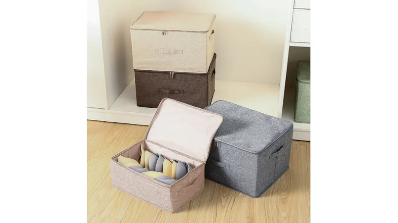 SOGA Small Dual Zipper Fabric Storage Box - Beige SOGA Small Dual Zipper Fabric Storage Box - Beige