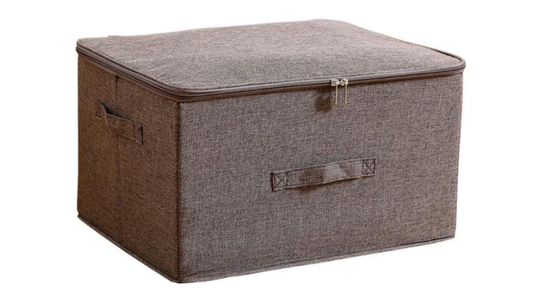 SOGA Large Dual Zipper Fabric Storage Box - Coffee SOGA Large Dual Zipper Fabric Storage Box - Coffee