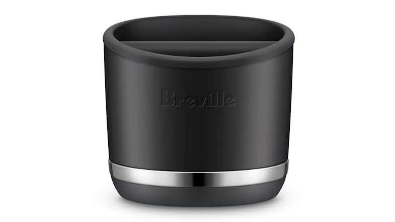 Stainless steel Breville knock box with silver trim and black base Stainless steel Breville knock box with silver trim and black base