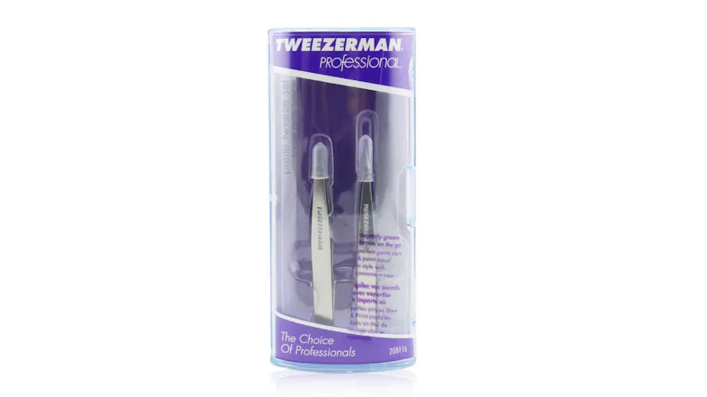 Tweezerman Professional Petite Tweeze Set: Slant Tweezer + Point Tweezer - (With Lavendar Leather Case) - 2pcs Tweezerman Professional Petite Tweeze Set: Slant Tweezer + Point Tweezer - (With Lavendar Leather Case) - 2pcs