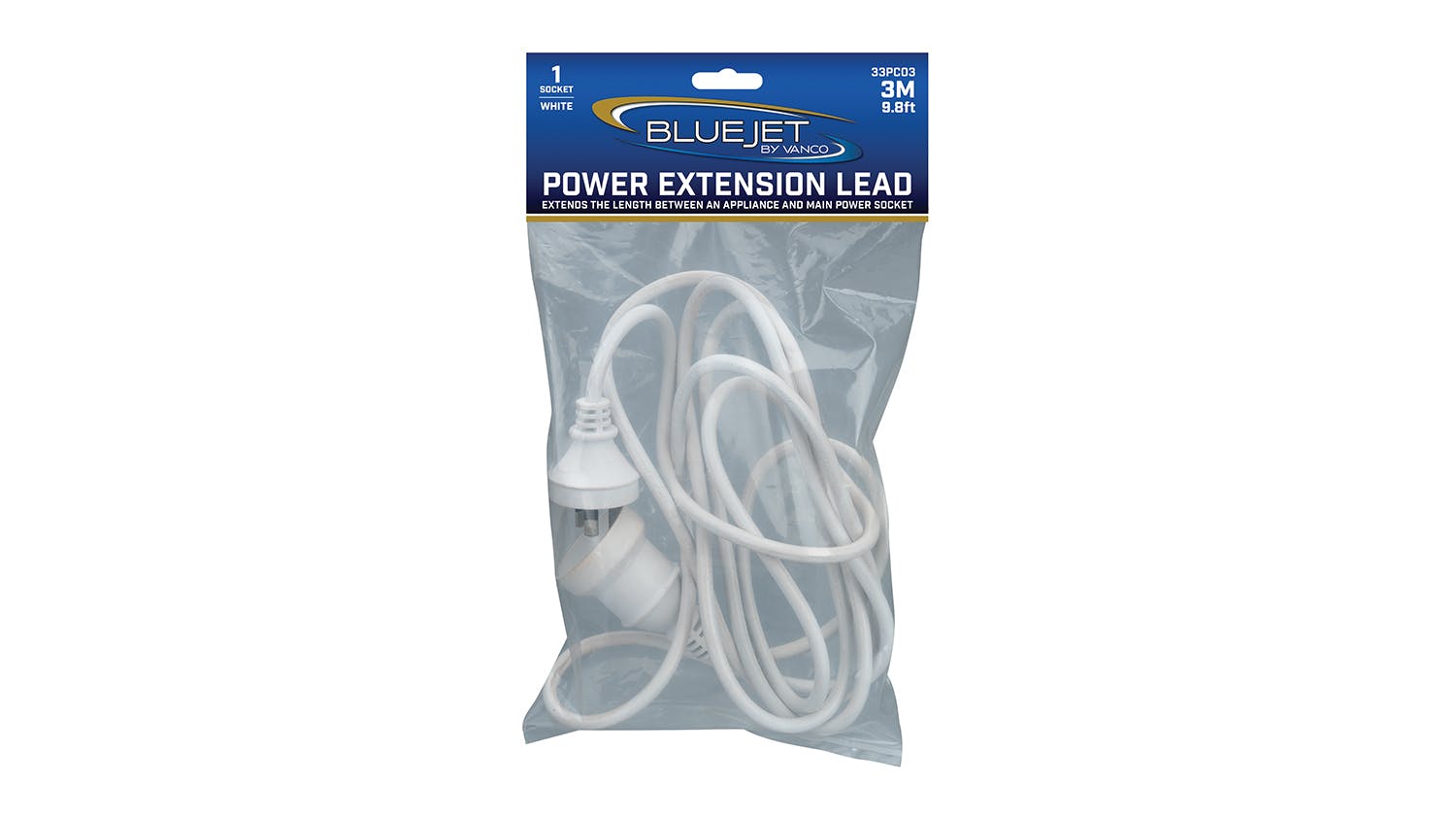 Vanco Bluejet Power Extension Lead - 3m White (33PC03)