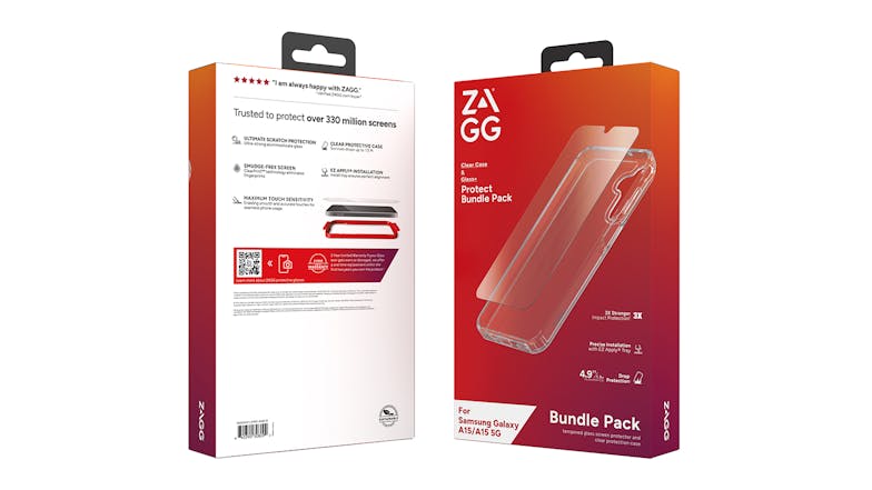 Zagg Clear Case & Glass+ Protect Bundle Pack for Samsung Galaxy A15 4G & 5G