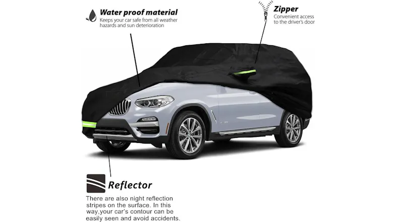 Kmall Heavy Duty Lined SUV Car Cover with Lock, Zipper 4.4m - Black Kmall Heavy Duty Lined SUV Car Cover with Lock, Zipper 4.4m - Black