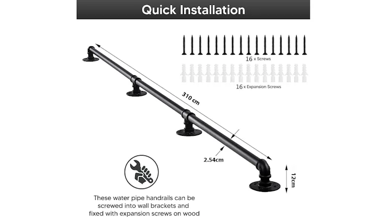 Kmall DIY Industrial Pipe Design Stairway Handrail 310cm Kmall DIY Industrial Pipe Design Stairway Handrail 310cm