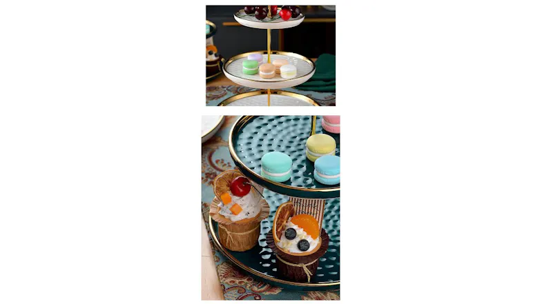 Kmall 3-Tier Ceramic High Tea Cake Stand - White/Gold Kmall 3-Tier Ceramic High Tea Cake Stand - White/Gold