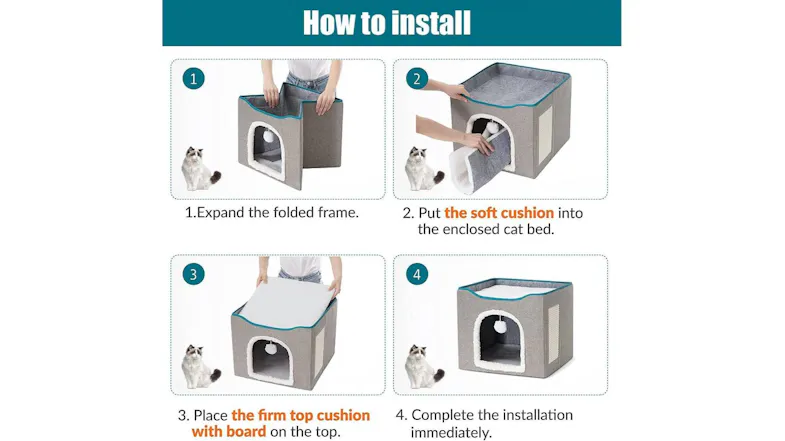 Kmall Collapsable Cat House with Removable Cushion, Sisal Scratchpad, Dangly Ball - Grey Kmall Collapsable Cat House with Removable Cushion, Sisal Scratchpad, Dangly Ball - Grey