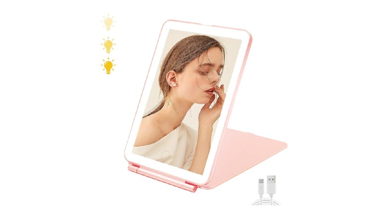 Kmall Recharable LED Travel Mirror with Temperature, Brightness Control - Pink Kmall Recharable LED Travel Mirror with Temperature, Brightness Control - Pink