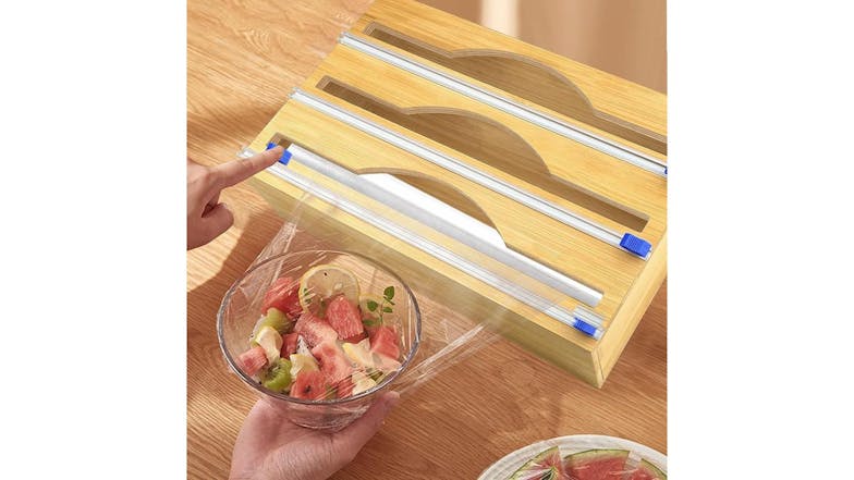 Kmall 3-in-1 Bamboo Kitchen Wrap Dispenser with Cutters