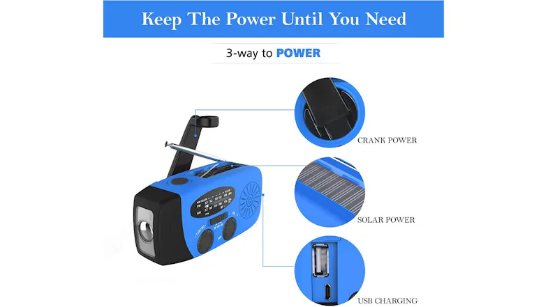 Kmall Emergency Handcrank AM/FM Radio & LED Flashlight with USB/Solar Charging Kmall Emergency Handcrank AM/FM Radio & LED Flashlight with USB/Solar Charging