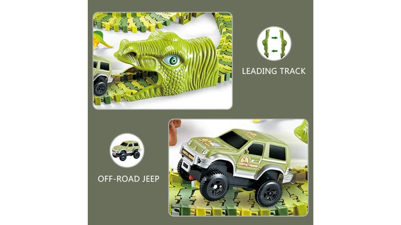 Kmall Flexible Customisable Toy Car Track with Figures, Track Structures 240pcs. - Prehistoric Offroading