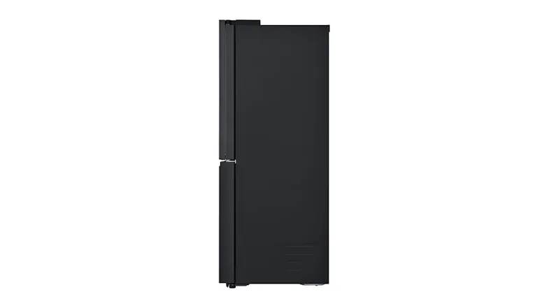 Side view of the matte black LG Quad Door Smart Fridge Freezer Side view of the matte black LG Quad Door Smart Fridge Freezer