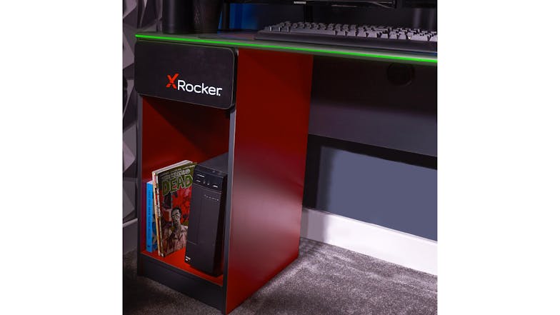 X Rocker Carbon-Tek Gaming Desk with LED Lighting, Wireless Charging