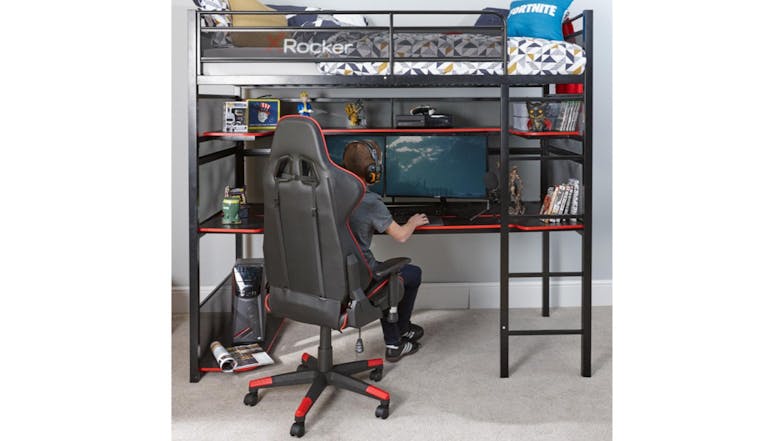 X Rocker BattleBunk Elevated Gaming Bed Frame with Desk, Shelf Cubby
