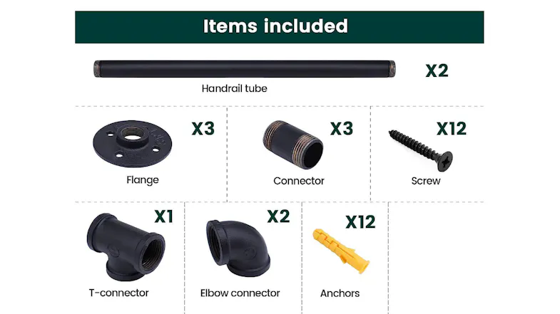 Kmall DIY Industrial Pipe Design Stairway Handrail 210cm Kmall DIY Industrial Pipe Design Stairway Handrail 210cm