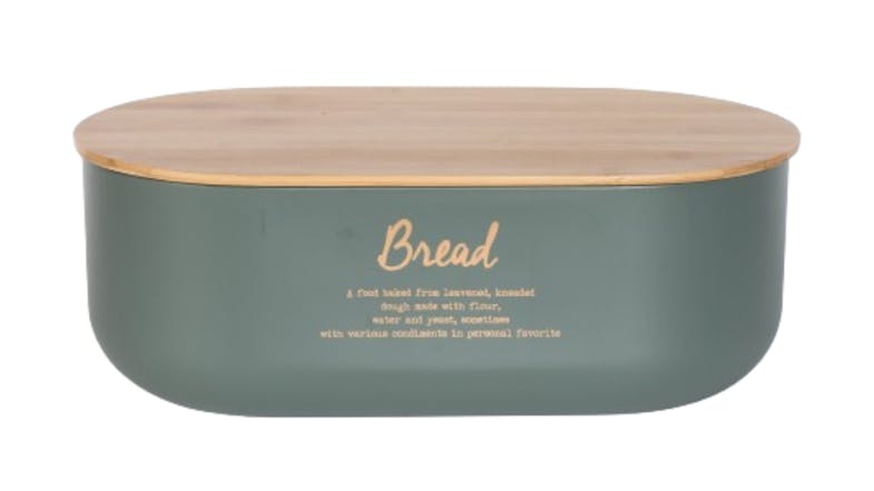 Rockingham Metal Bread Bin with Bamboo Lid - Sage Green/Gold Rockingham Metal Bread Bin with Bamboo Lid - Sage Green/Gold