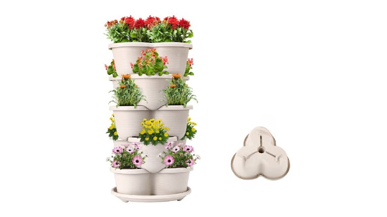 Kmall 5-Tier Terracotta Planter Pot Stack with Drainage - White Kmall 5-Tier Terracotta Planter Pot Stack with Drainage - White