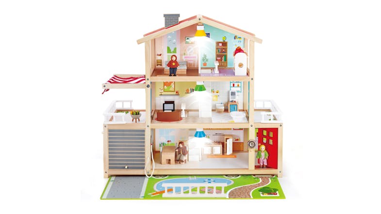 Hape "Happy Family" Wooden Doll Family Mansion with Play Mat Hape "Happy Family" Wooden Doll Family Mansion with Play Mat