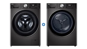 LG 12kg Front Loading Washing Machine & 10kg Heat Pump Condenser Dryer Package - Black Steel