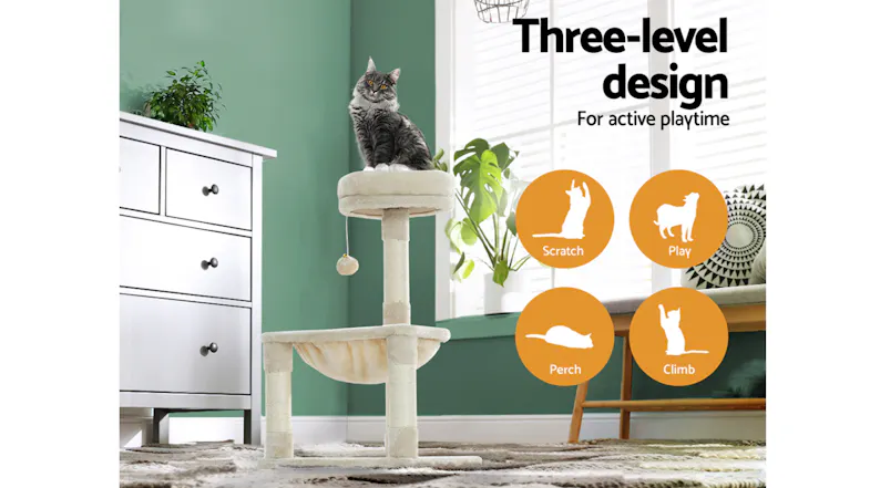 i.Pet Cat Condo with Scratching Post & Bed 69cm - Beige i.Pet Cat Condo with Scratching Post & Bed 69cm - Beige
