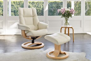 Freya Leather Recliner and Footstool - Snow