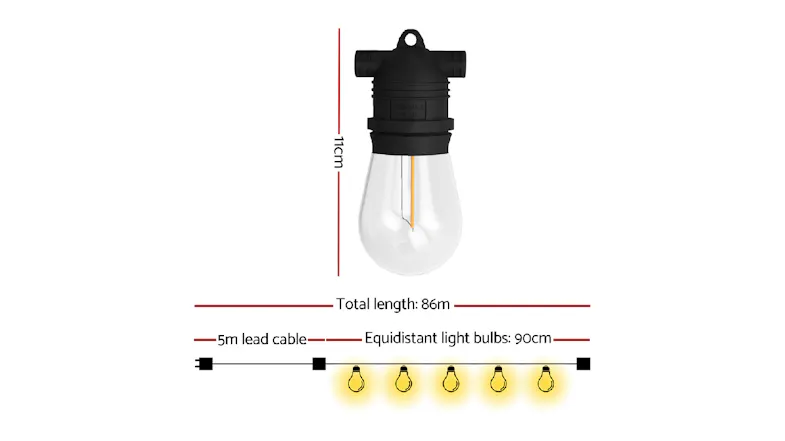 New Aim Outdoor LED S14 String Festoon Lights 86m - Warm White/White New Aim Outdoor LED S14 String Festoon Lights 86m - Warm White/White