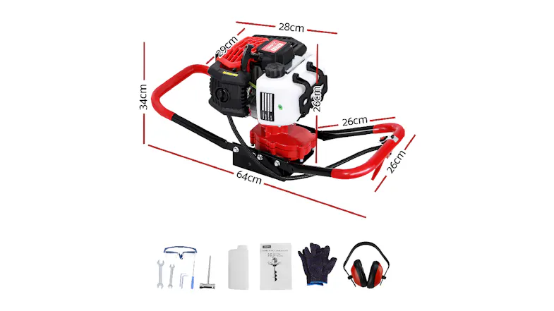 Giantz Post Hole Auger 65cc - Red Giantz Post Hole Auger 65cc - Red