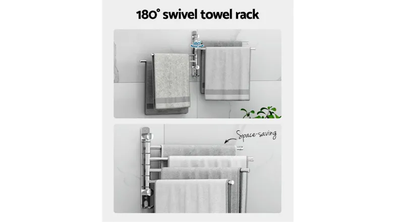 Devanti Swivelling Quad Rung Towel Rail - Silver Devanti Swivelling Quad Rung Towel Rail - Silver