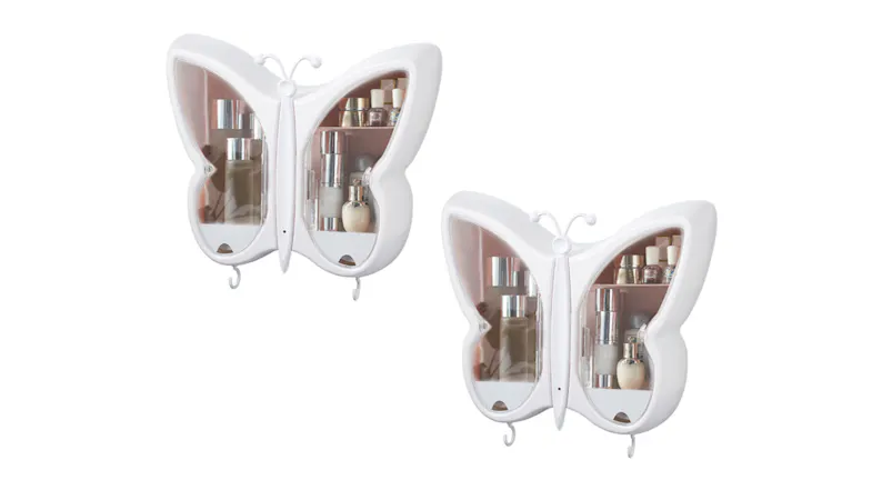 SOGA Wall Mounted Fashion & Makeup Organiser 2pcs. - White Butterfly SOGA Wall Mounted Fashion & Makeup Organiser 2pcs. - White Butterfly