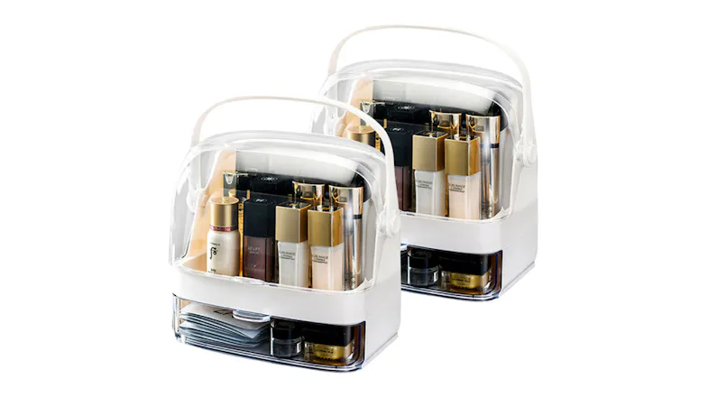 SOGA Dual Tier Covered Makeup Organiser Caddy 2pcs. - White SOGA Dual Tier Covered Makeup Organiser Caddy 2pcs. - White