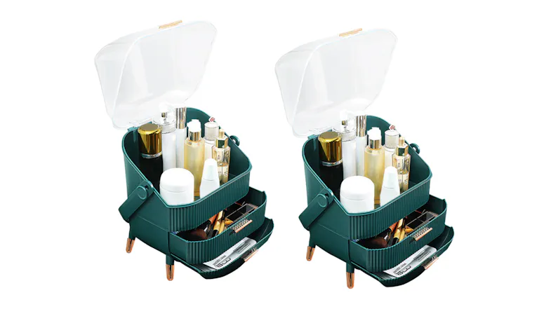 SOGA Stylish Three Compartment Benchtop Makeup Storage Caddy 2pcs. - Green SOGA Stylish Three Compartment Benchtop Makeup Storage Caddy 2pcs. - Green