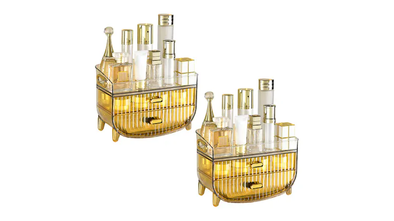 SOGA Dual Tier Makeup Organiser Drawer with Upper Display Shelf 2pcs. - Yellow SOGA Dual Tier Makeup Organiser Drawer with Upper Display Shelf 2pcs. - Yellow