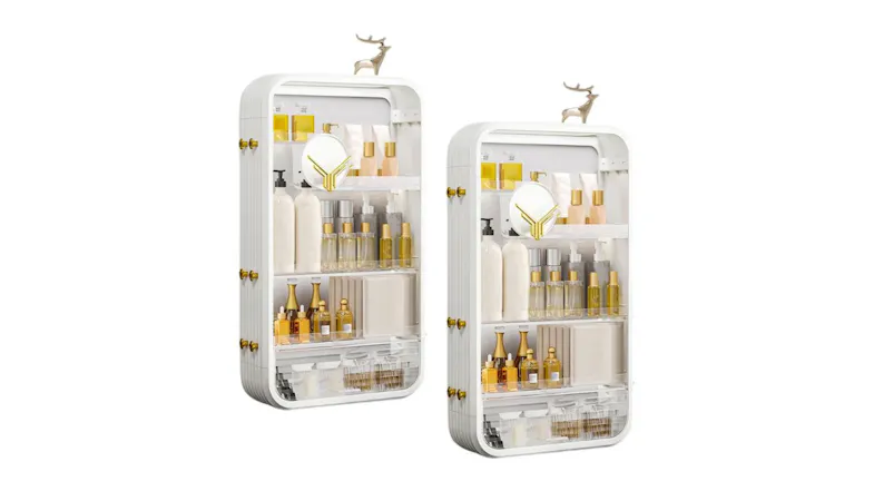 SOGA Wall Mounted Five Tier Bathroom Organizer with Hooks 2pcs. - White SOGA Wall Mounted Five Tier Bathroom Organizer with Hooks 2pcs. - White