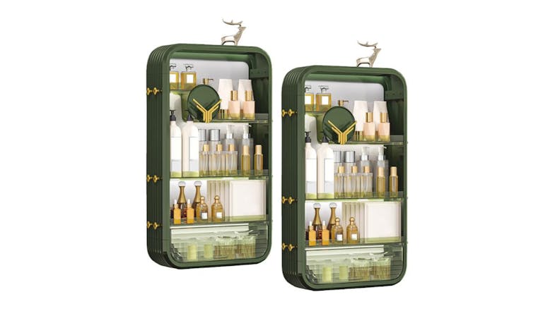 SOGA Wall Mounted Five Tier Bathroom Organizer with Hooks 2pcs. - Green SOGA Wall Mounted Five Tier Bathroom Organizer with Hooks 2pcs. - Green