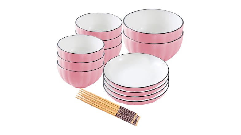 SOGA Japanese-Inspired Dinnerware Set for Six 18pcs. - Sakuranbo Pink SOGA Japanese-Inspired Dinnerware Set for Six 18pcs. - Sakuranbo Pink