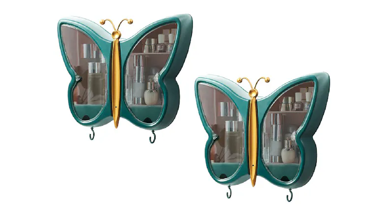 SOGA Wall Mounted Fashion & Makeup Organiser 2pcs. - Green Butterfly SOGA Wall Mounted Fashion & Makeup Organiser 2pcs. - Green Butterfly