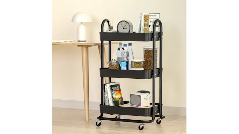 Artiss Modern Metal 3 Tier Storage Trolley - Black Artiss Modern Metal 3 Tier Storage Trolley - Black