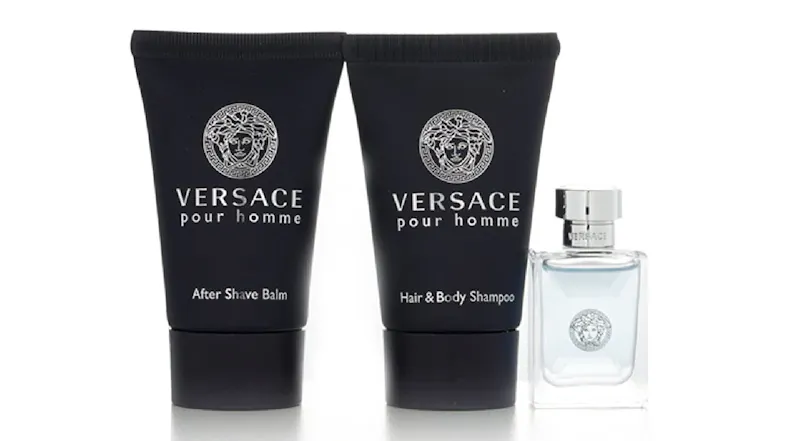 Versace Pour Homme Set: Eau De Toilette 5ml + Hair & Body Shampoo 25ml + After Shave Balm 25ml - 3pcs Versace Pour Homme Set: Eau De Toilette 5ml + Hair & Body Shampoo 25ml + After Shave Balm 25ml - 3pcs