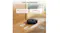 A black robot vacuum mopping wood floors with infographic text highlighting 30 water flow levels and a 350 ml water tank A black robot vacuum mopping wood floors with infographic text highlighting 30 water flow levels and a 350 ml water tank