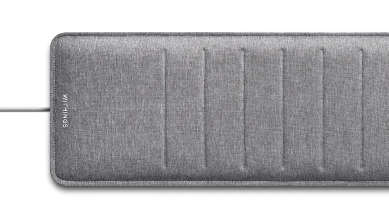 The end of the sleep mat, showing its rounded corners and cable connection The end of the sleep mat, showing its rounded corners and cable connection