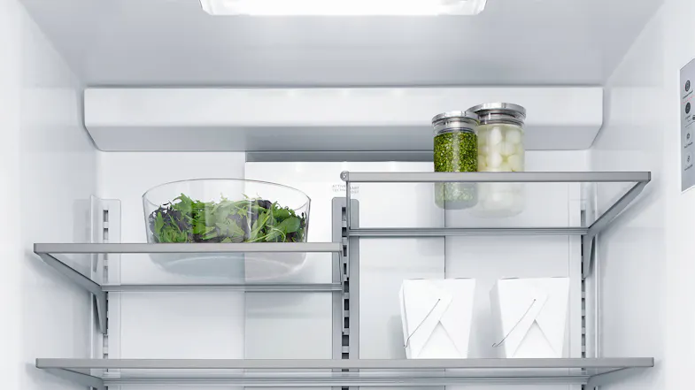 The fridge freezer's multiple shelves The fridge freezer's multiple shelves
