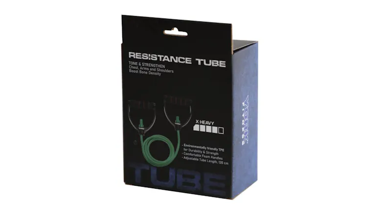 Rear view of the York Adjustable Resistance Tube retail box Rear view of the York Adjustable Resistance Tube retail box