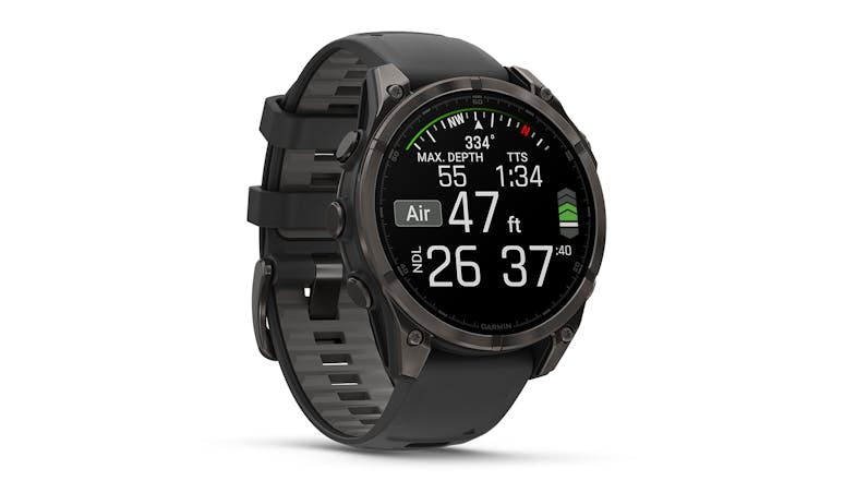Garmin Fenix 8 Smartwatch - Carbon Grey Titanium Case with Black/Pebble Grey Band (47mm Case, GPS, Bluetooth, Sapphire Edition) Garmin Fenix 8 Smartwatch - Carbon Grey Titanium Case with Black/Pebble Grey Band (47mm Case, GPS, Bluetooth, Sapphire Edition)