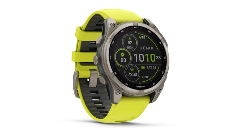 Garmin Fenix 8 Smartwatch - Bare Titanium Case with Amp Yellow/Graphite Band (47mm Case, GPS, Bluetooth, Sapphire Solar Edition) Garmin Fenix 8 Smartwatch - Bare Titanium Case with Amp Yellow/Graphite Band (47mm Case, GPS, Bluetooth, Sapphire Solar Edition)