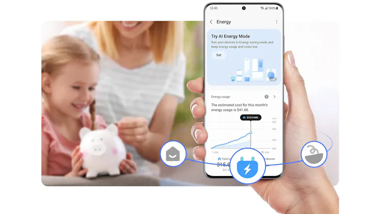 Smartphone displaying energy usage and AI Energy Mode settings Smartphone displaying energy usage and AI Energy Mode settings